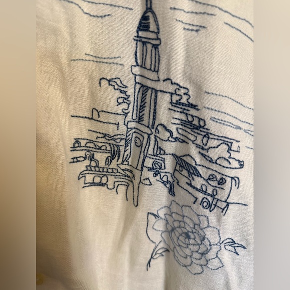 Abercrombie & Fitch White Linen Blend Shirt with Amalfi Coast Embroidery - Picture 3 of 6